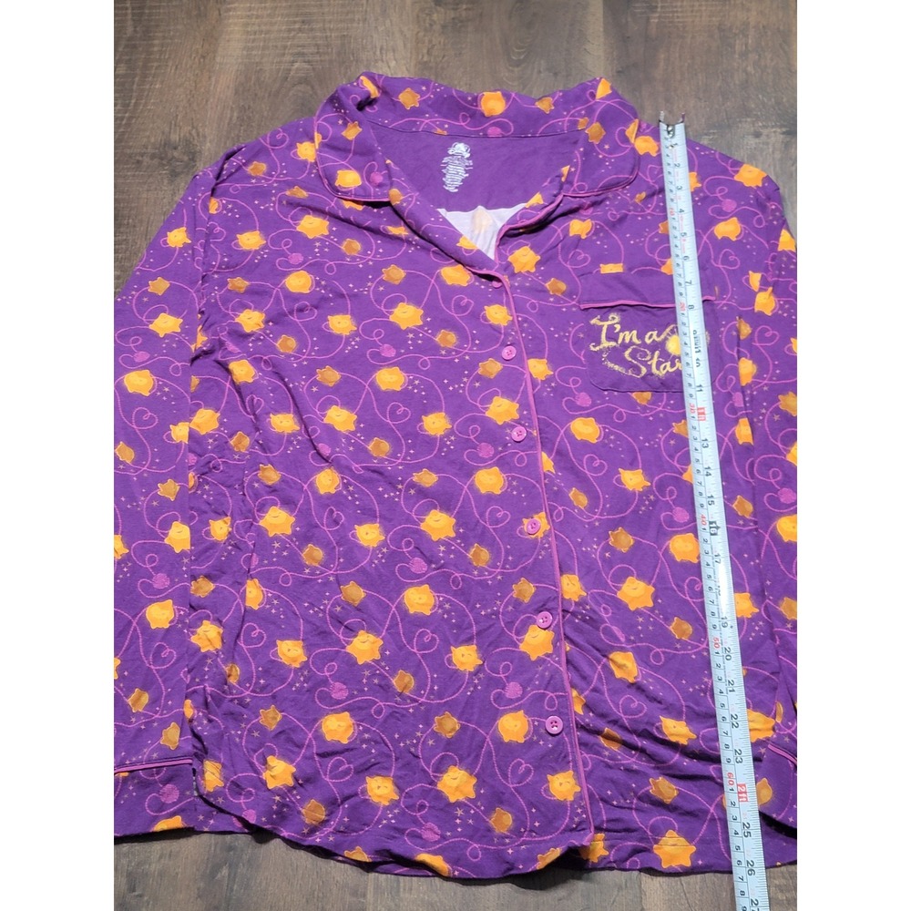 Disney Wish Star Purple Button Down‎ Pajama Top Plus Size 1X I'm a 🌟Sleep Shirt
